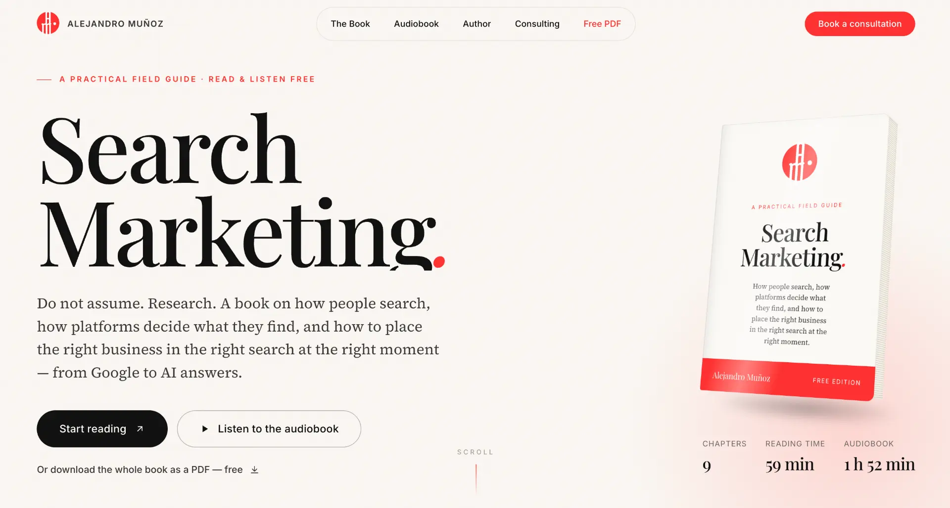 Search Marketing Mindset — personal brand site built around a free book
